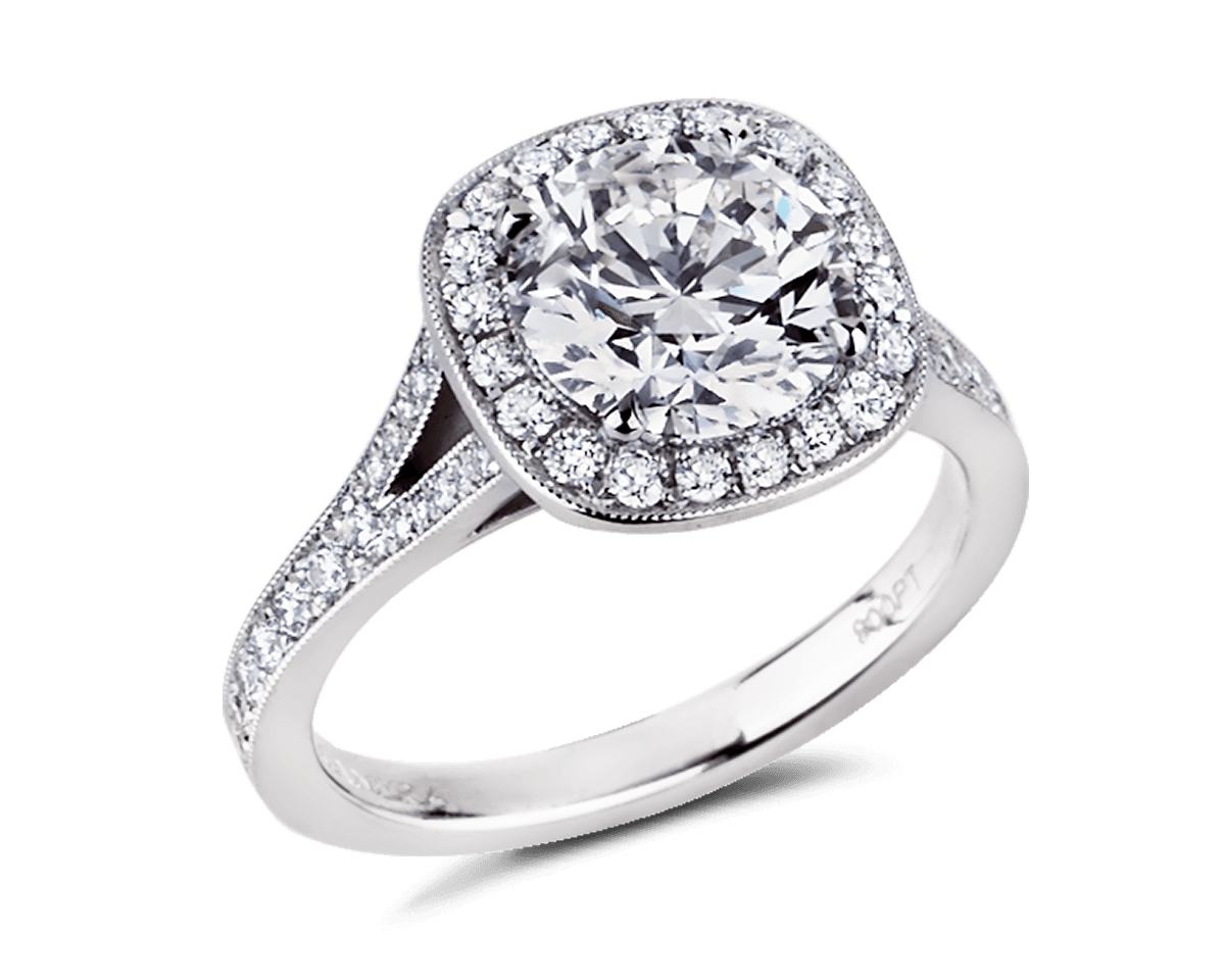 Split Band Cushion Halo Solitaire