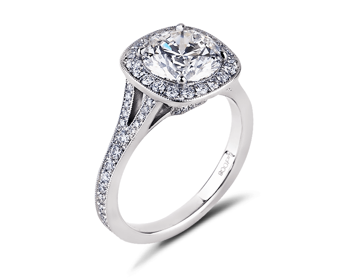 Split Band Cushion Halo Solitaire