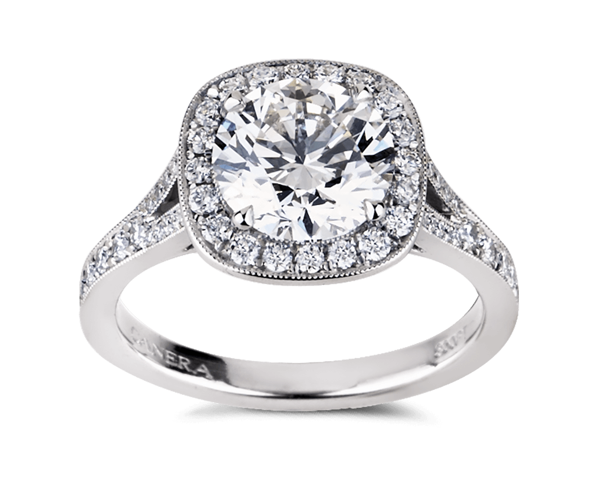 Split Band Cushion Halo Solitaire