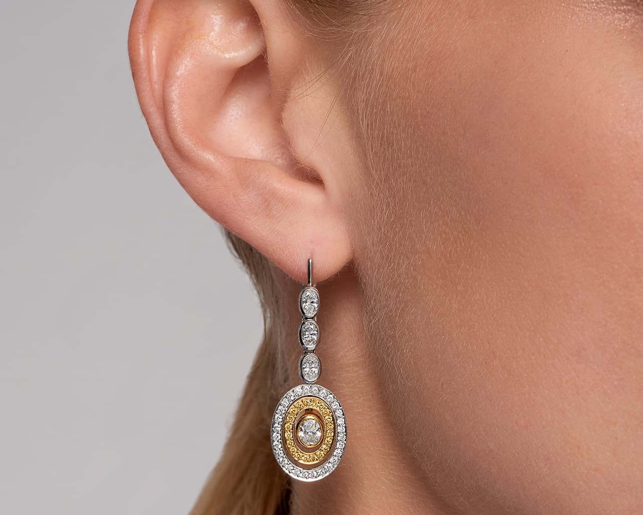 Oval Double Halo Drop Earrings