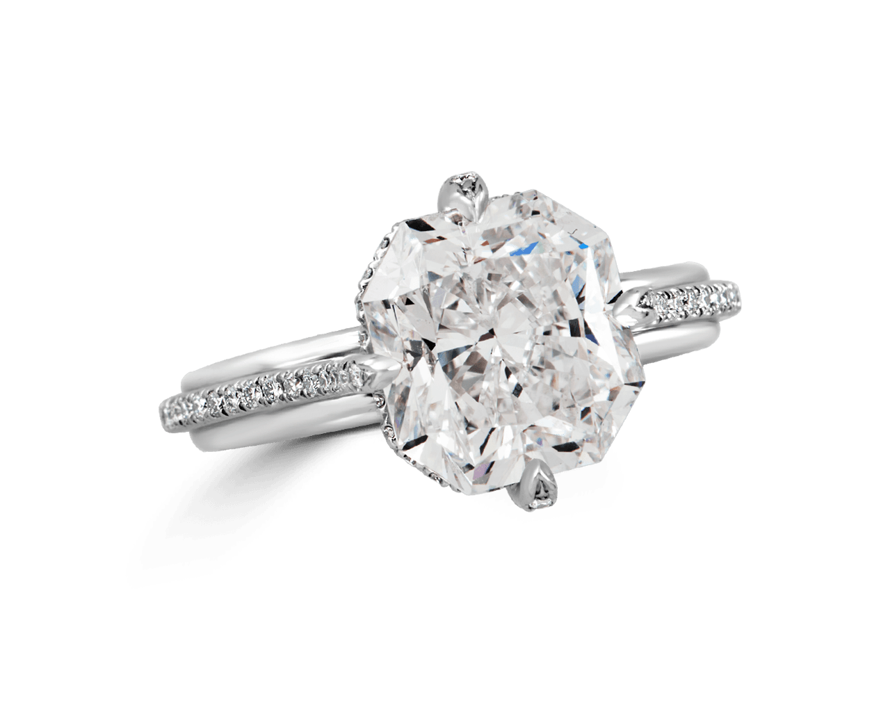 Radiant Solitaire with Tri-Wire Pave Band