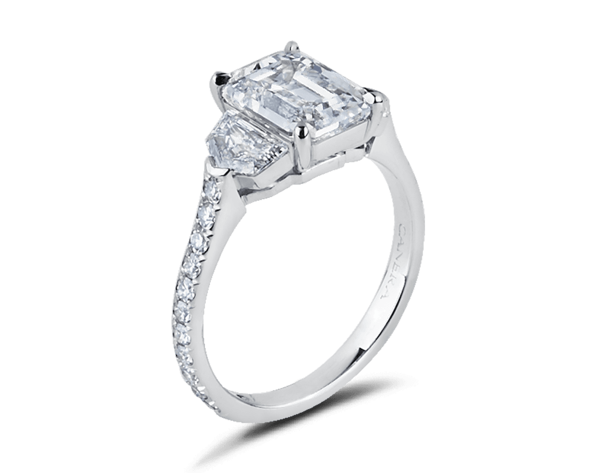Emerald and Shield Cut Pave Trilogy