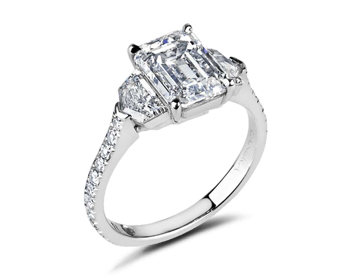 Emerald and Shield Cut Pave Trilogy
