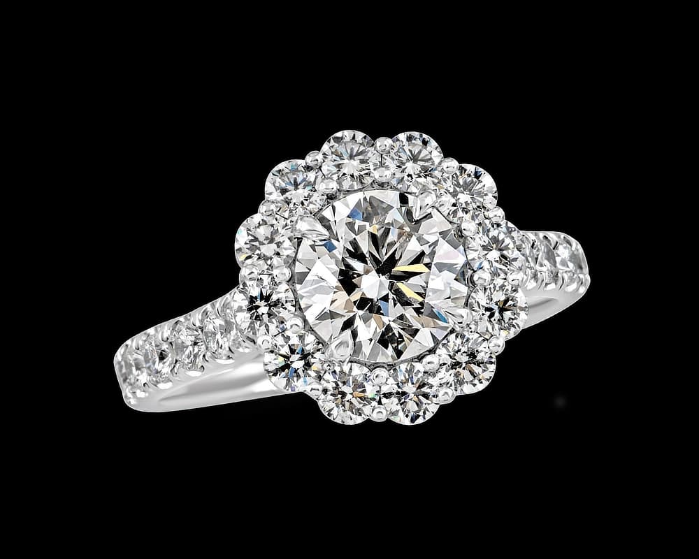 Round Cluster Halo and Pave Band Engagement Ring