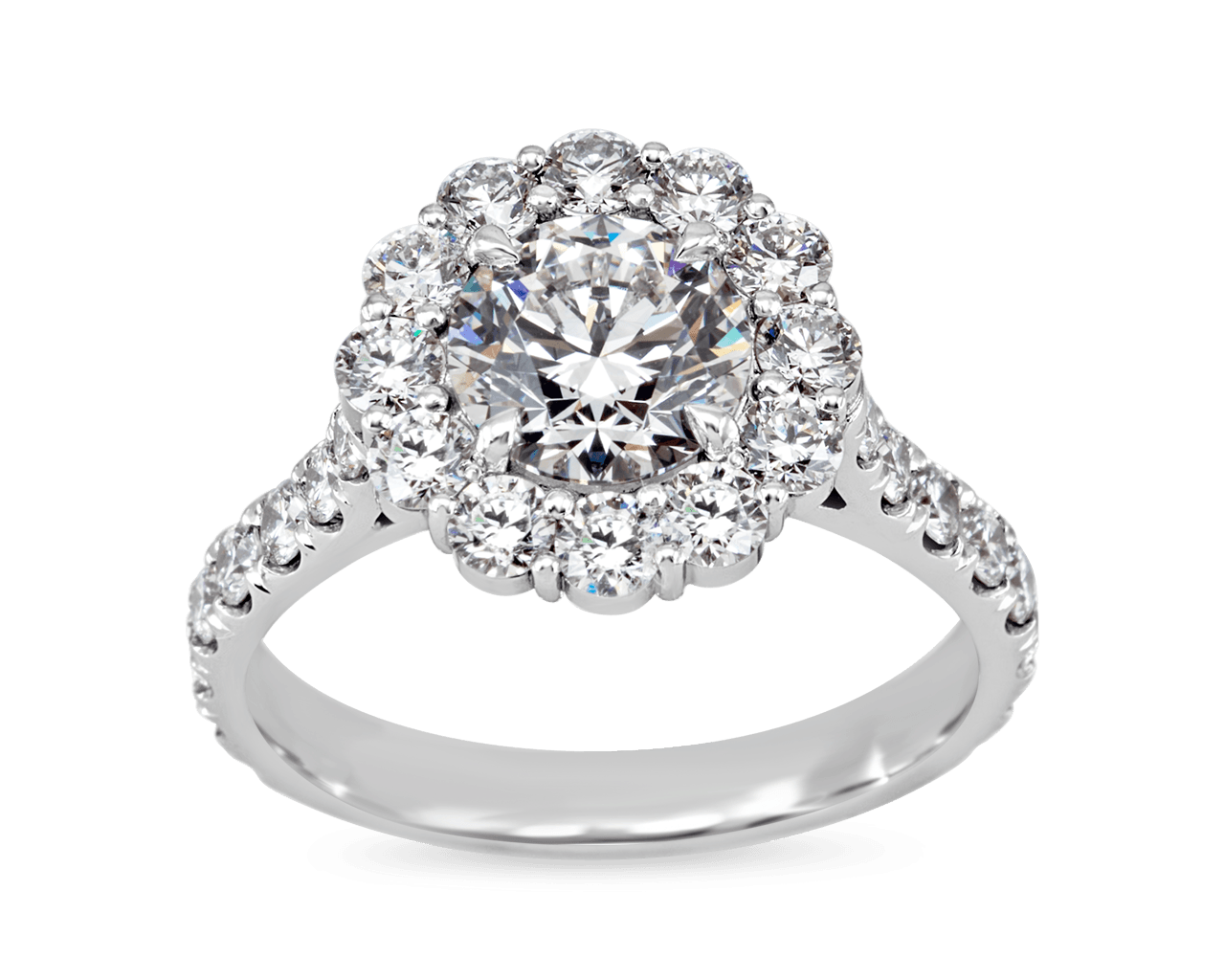 Round Cluster Halo and Pave Band Engagement Ring