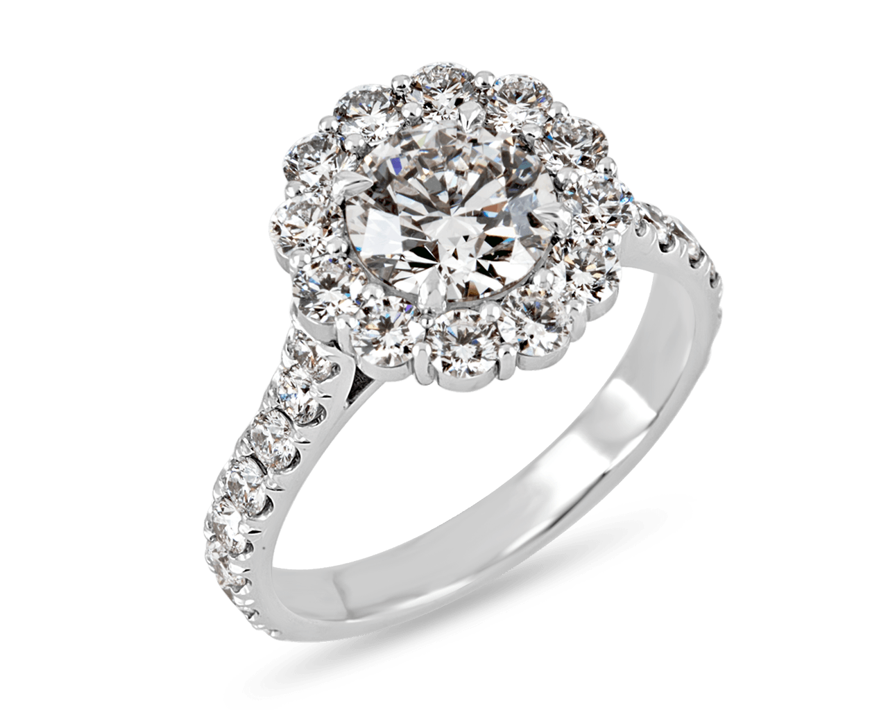 Round Cluster Halo and Pave Band Engagement Ring