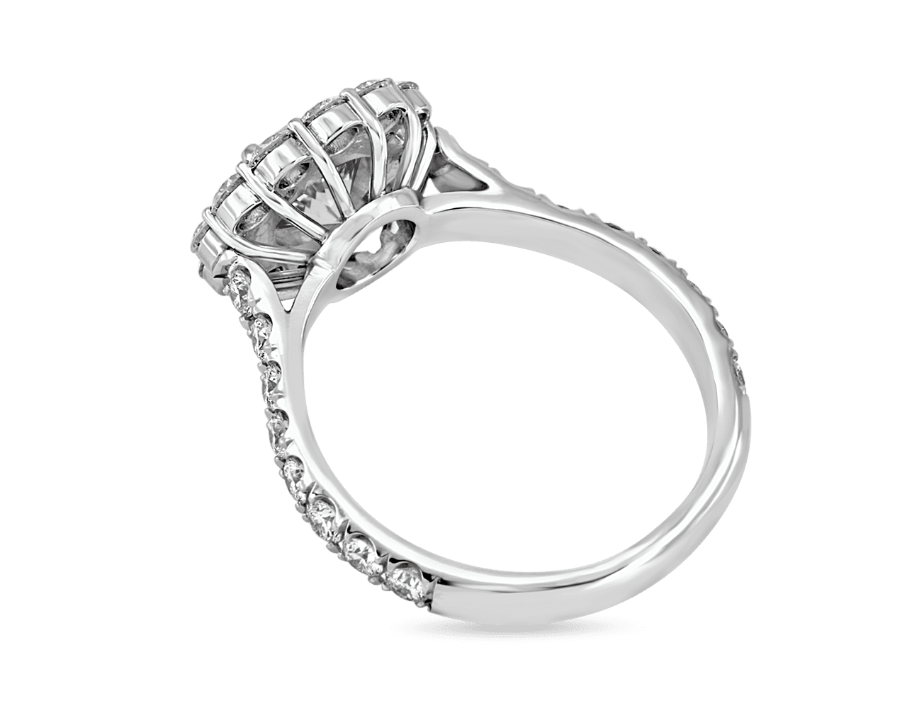 Round Cluster Halo and Pave Band Engagement Ring