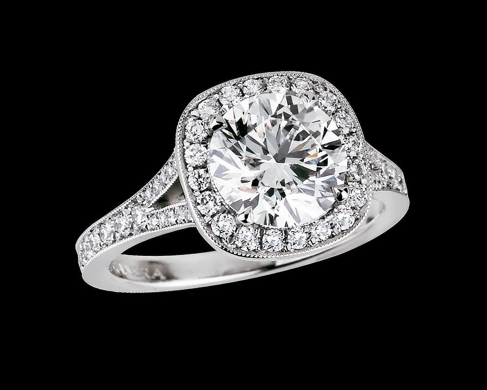 Split Band Cushion Halo Solitaire