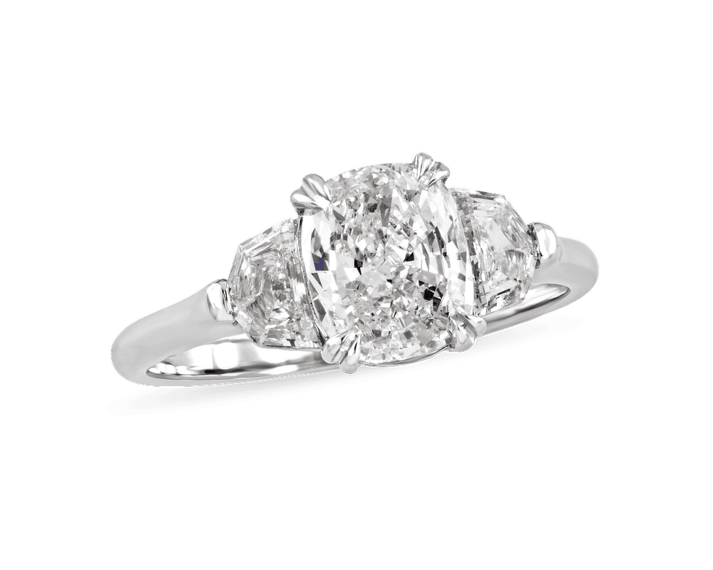 Cushion and Shield Three Stone Ring