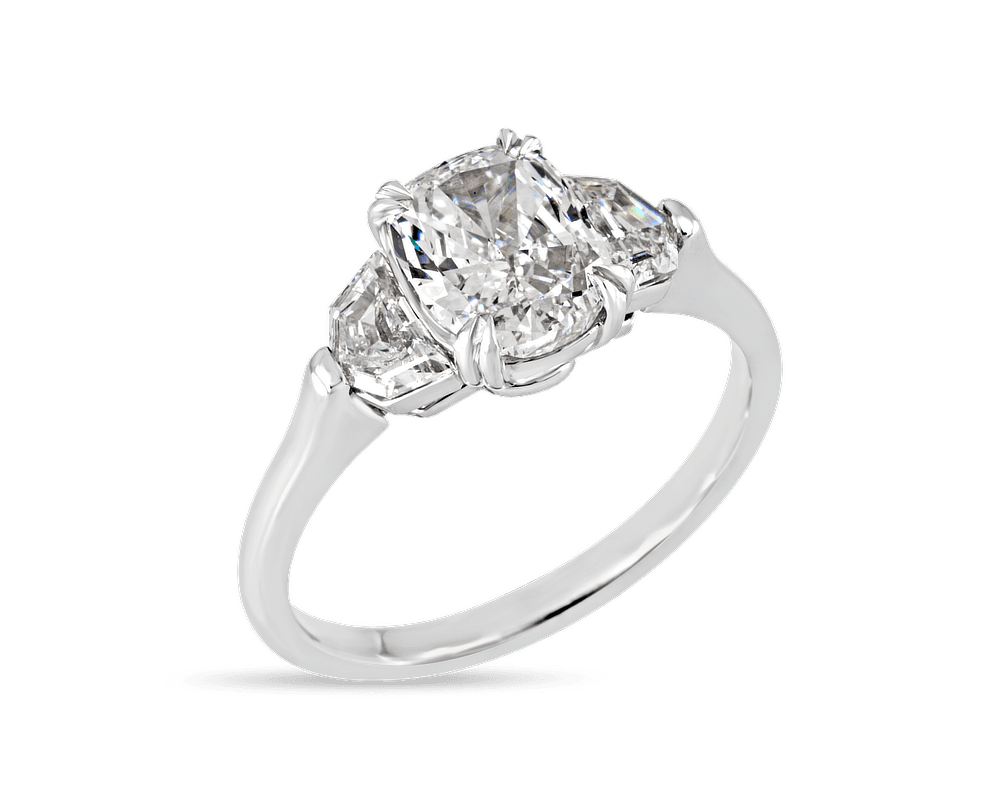 Cushion and Shield Three Stone Ring
