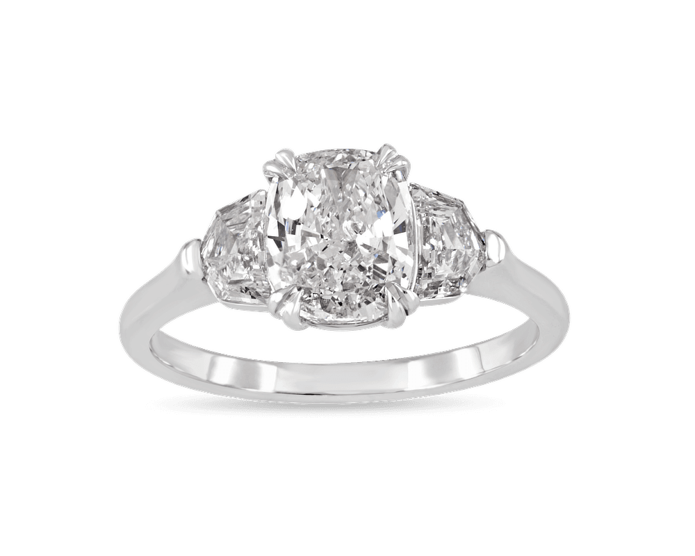 Cushion and Shield Three Stone Ring