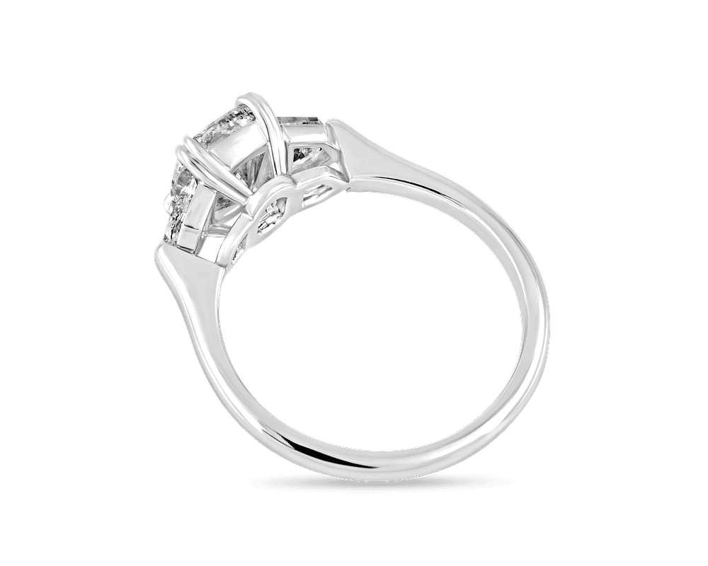 Cushion and Shield Three Stone Ring