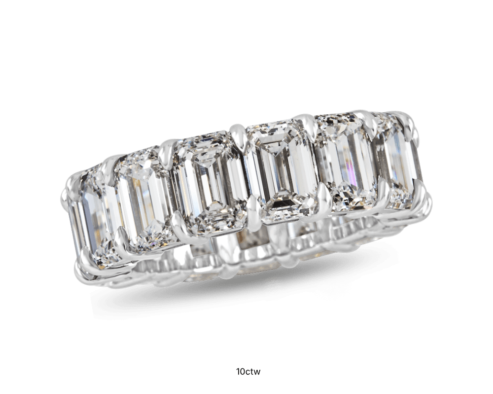 Emerald Cut Shared Prong Eternity Band