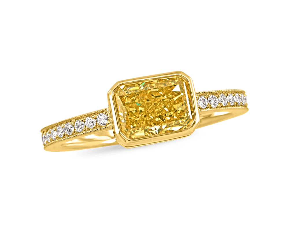 Fancy Yellow Bezel Set Pave Ring
