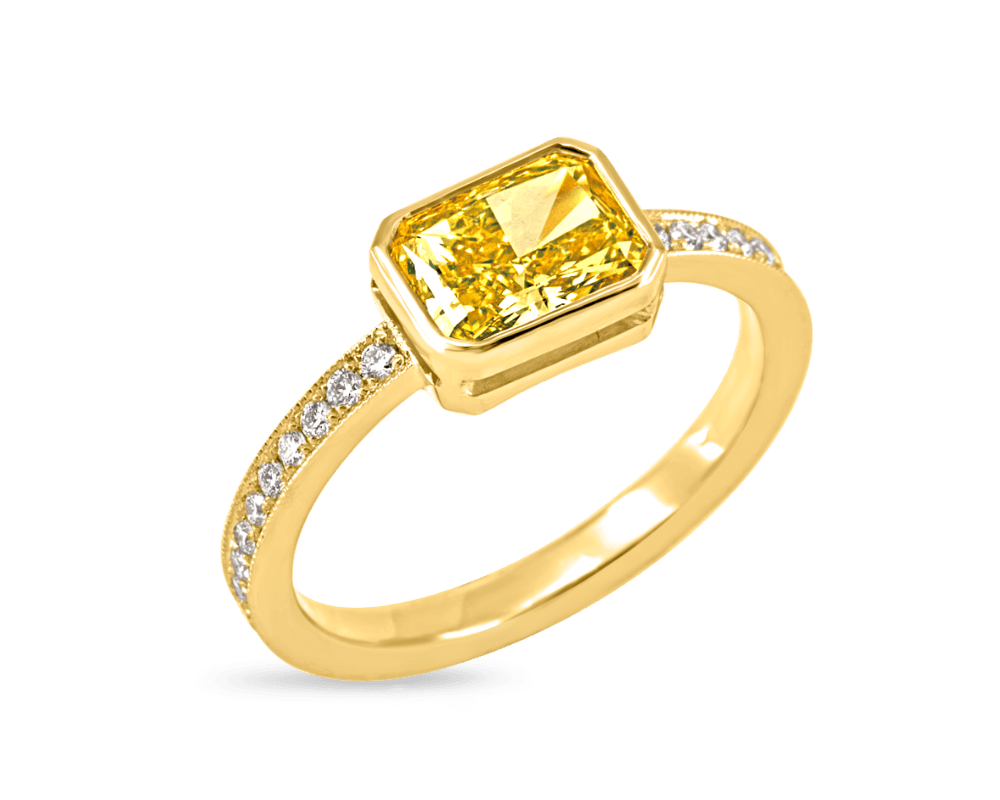 Fancy Yellow Bezel Set Pave Ring