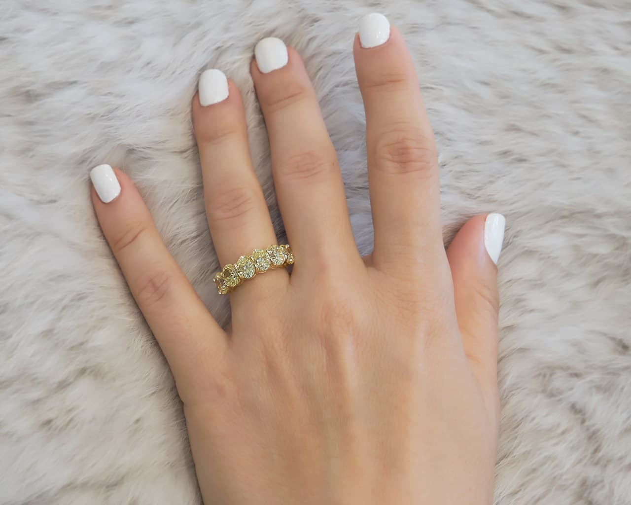 Fancy Yellow Oval Shared Prong Band