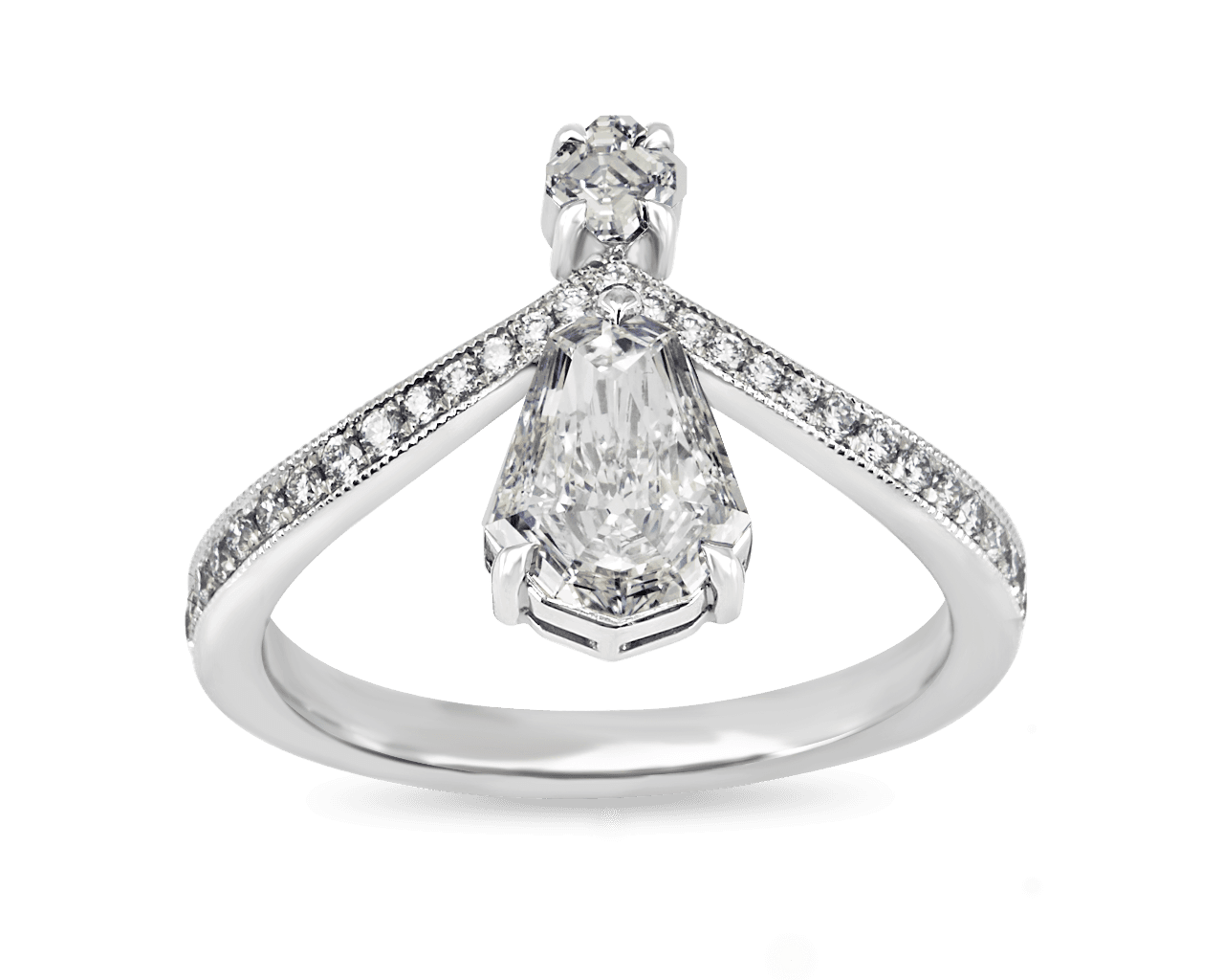 Chevron Shaped Pave Ring with Kite Shaped Diamond
