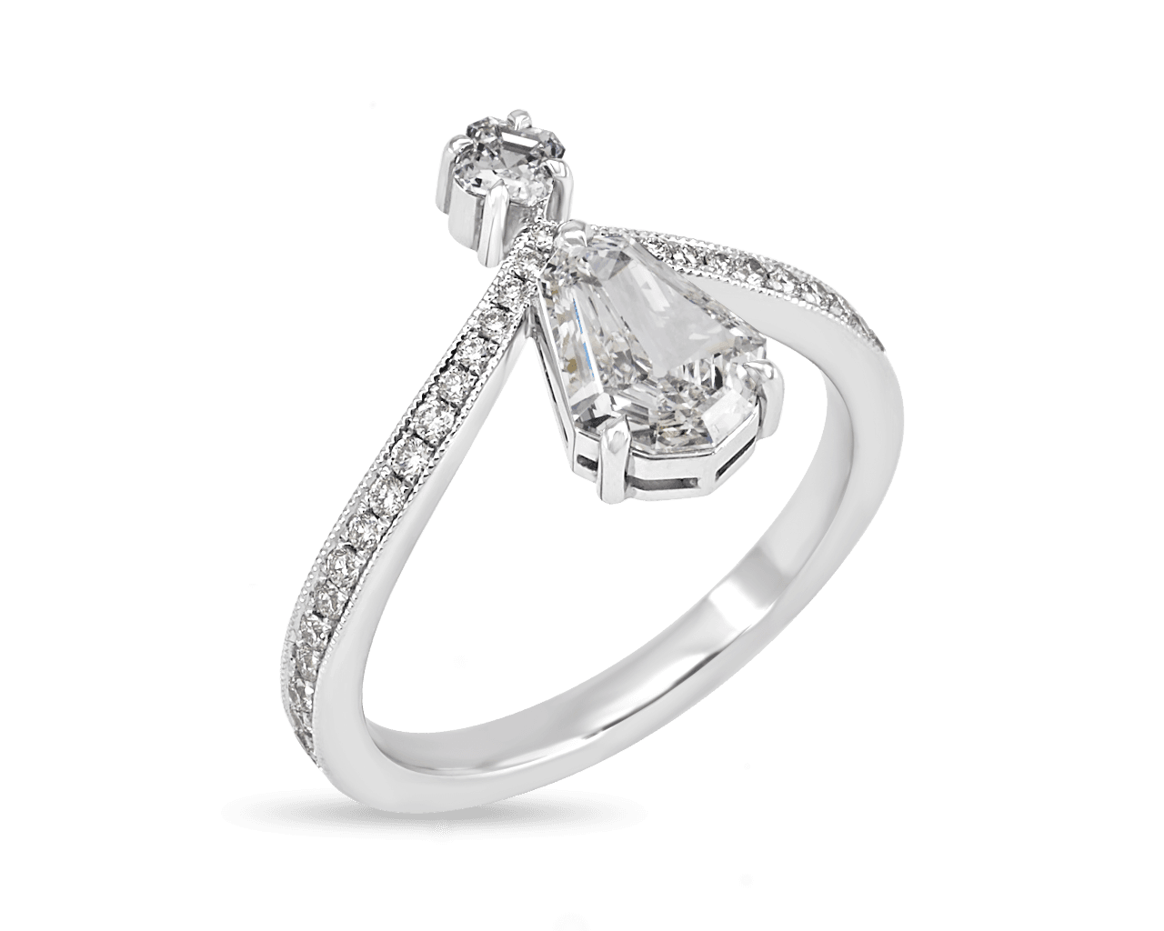 Chevron Shaped Pave Ring with Kite Shaped Diamond