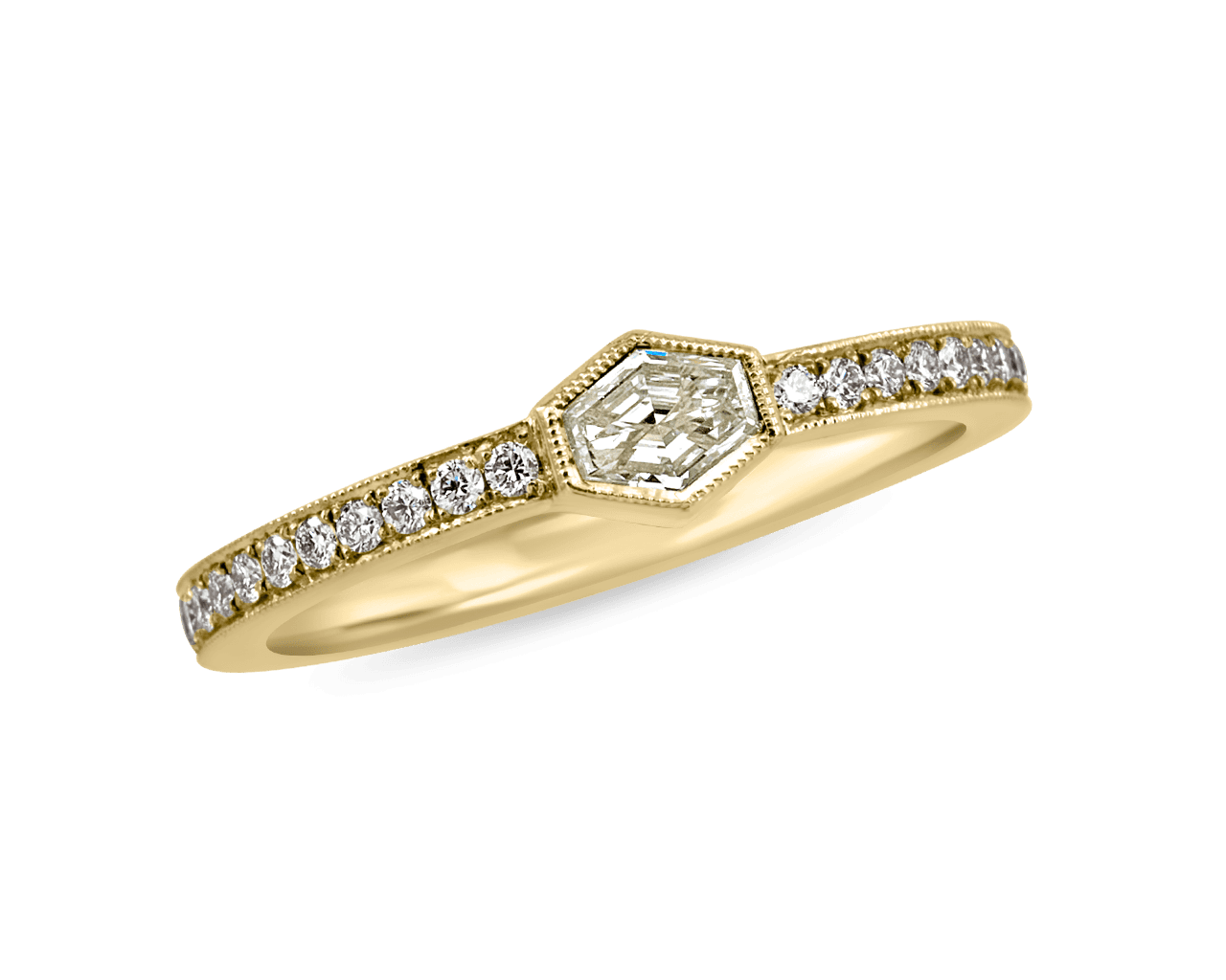 Lozenge cut diamond pave set band
