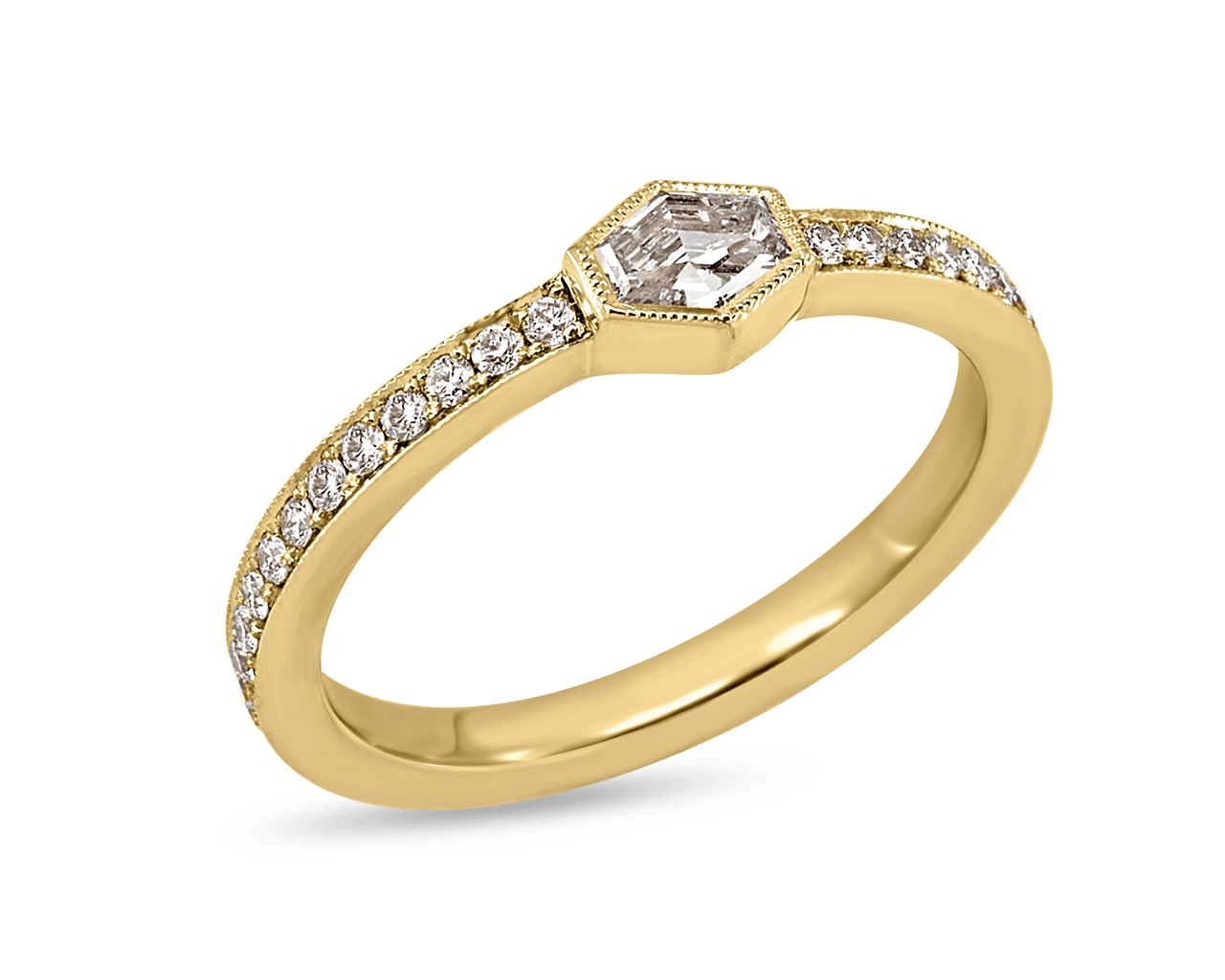 Lozenge cut diamond pave set band