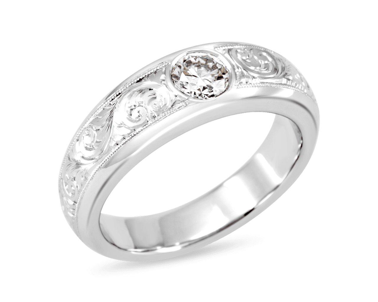 Mens Engraved Band with Round Center