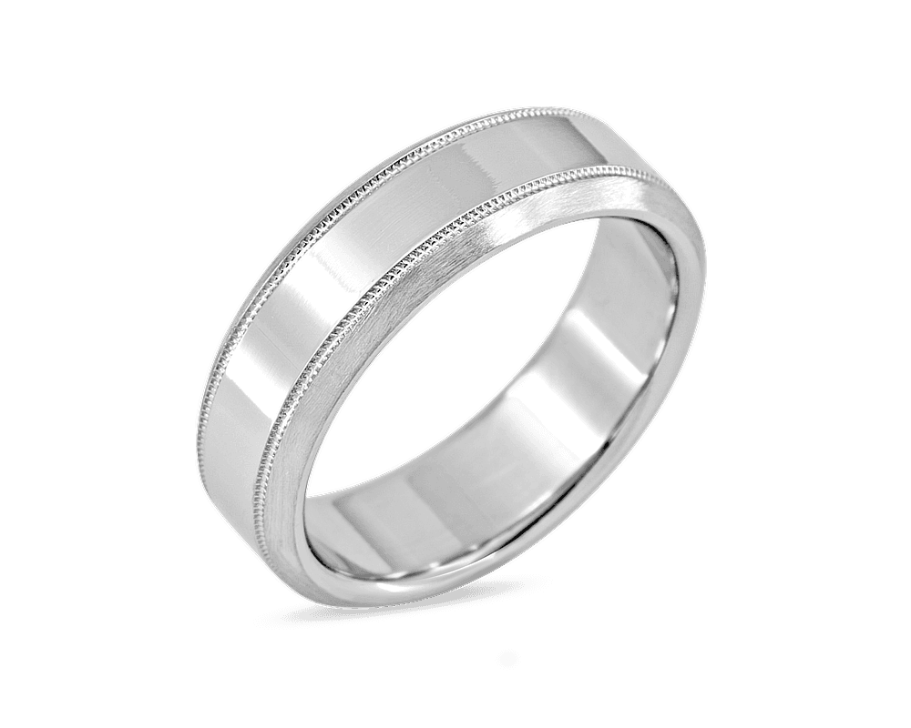 Mens Wedding Band with Milgrain and Brushed Edges