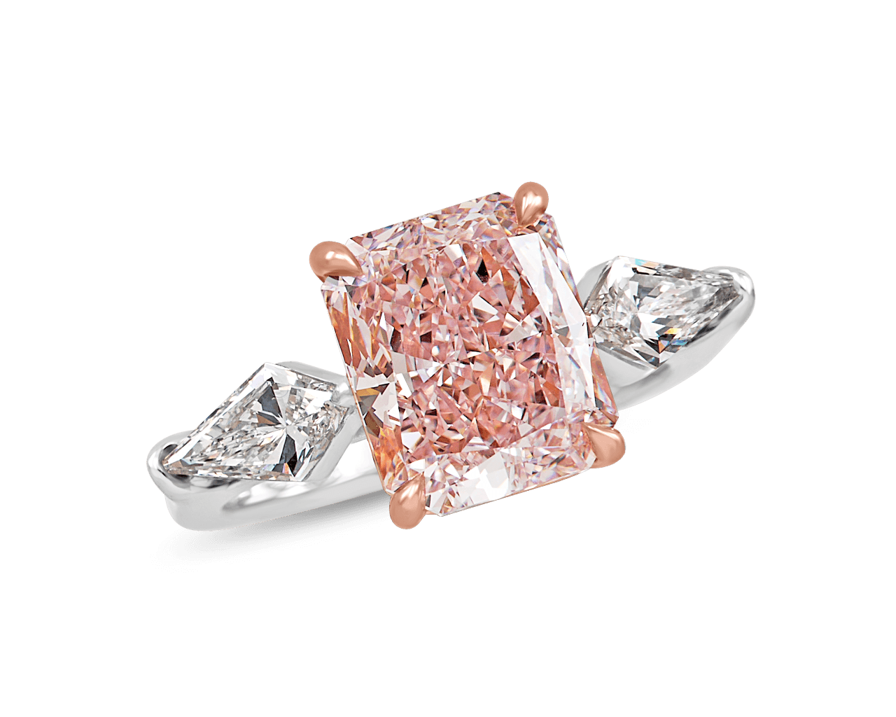 Pink Radiant and Kite Three Stone Ring