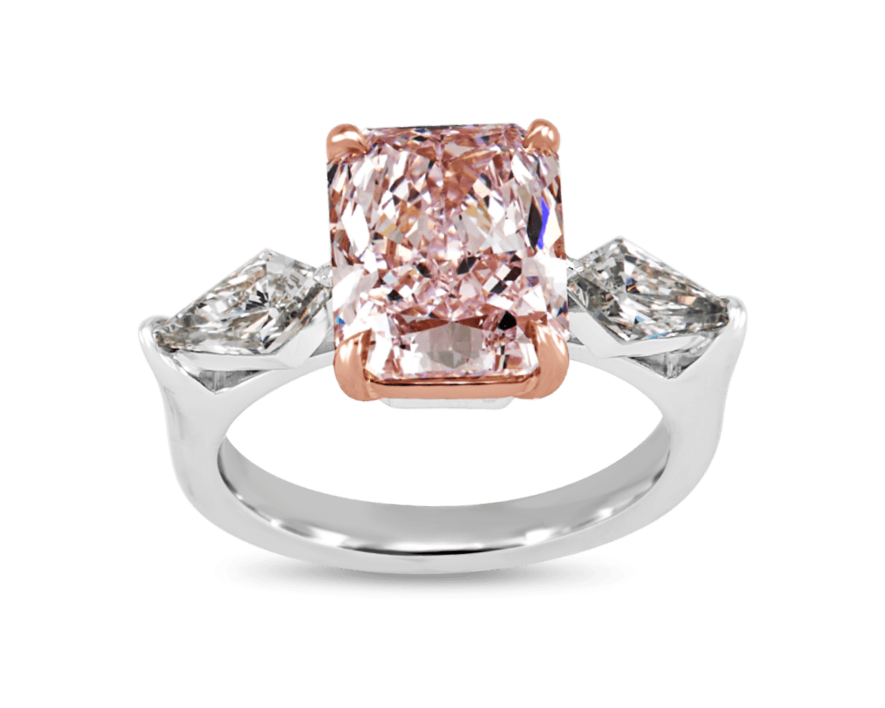 Pink Radiant and Kite Three Stone Ring