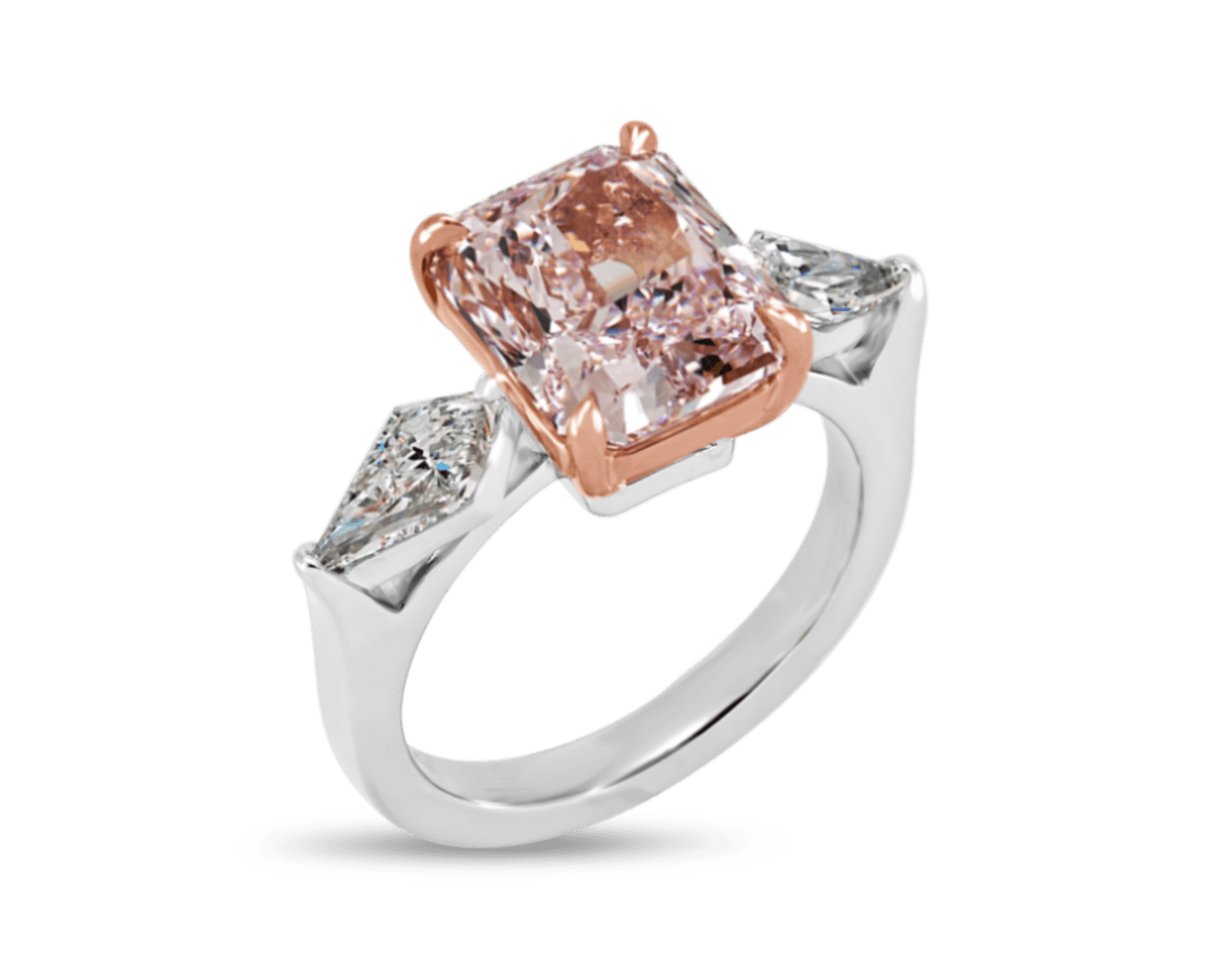 Pink Radiant and Kite Three Stone Ring