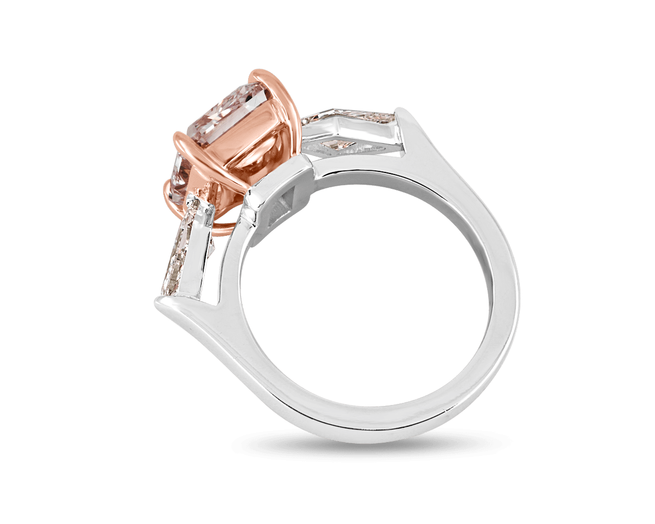 Pink Radiant and Kite Three Stone Ring