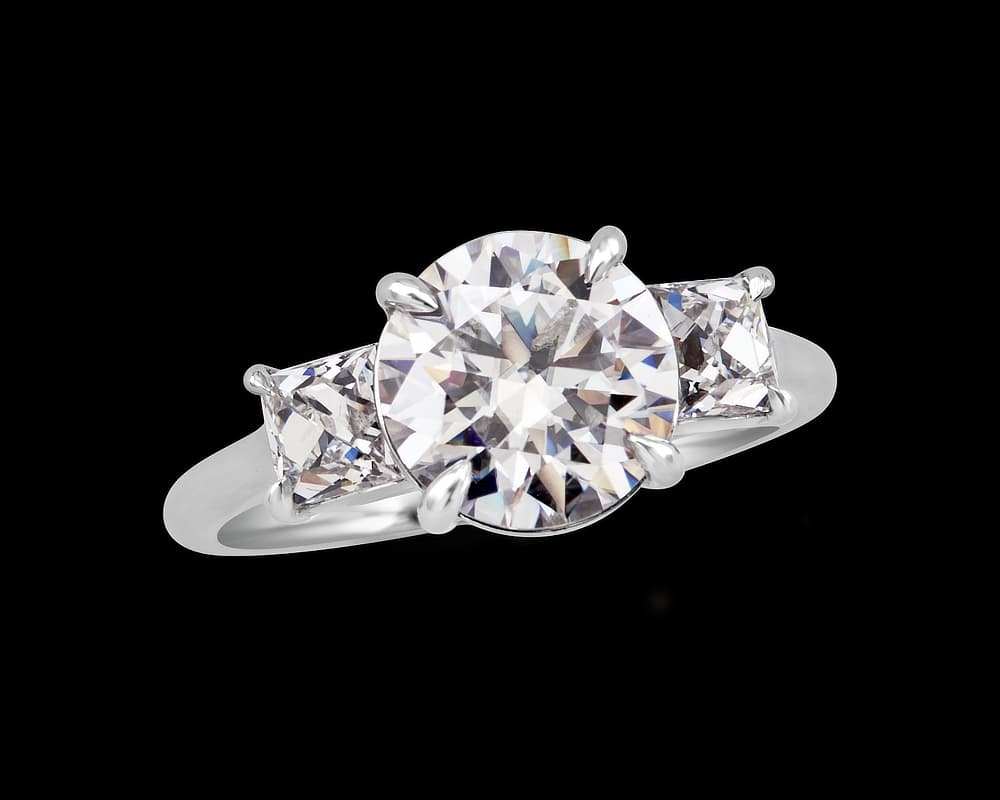 Round and French Cut Three Stone Ring