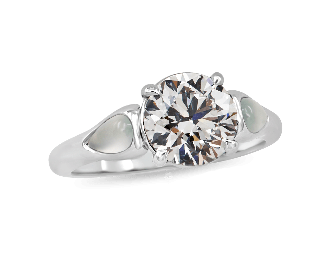 Round and White Jade Three Stone Ring