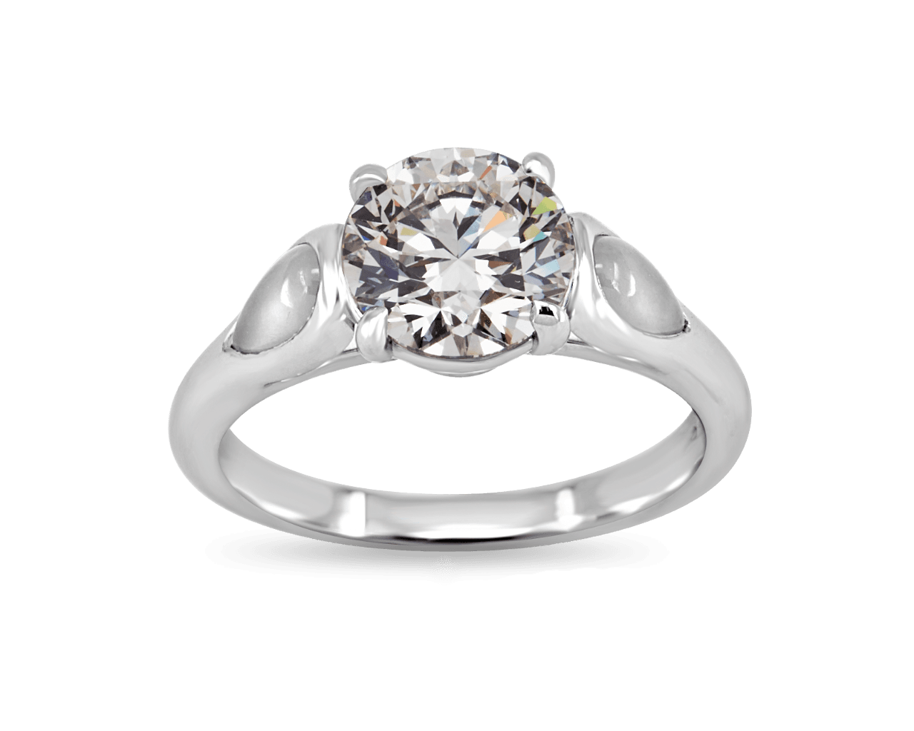 Round and White Jade Three Stone Ring