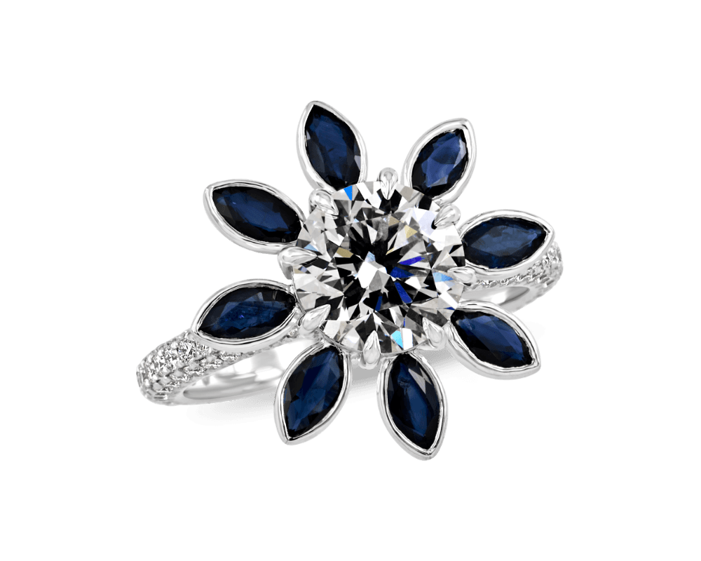 Round and Sapphire Floral Halo