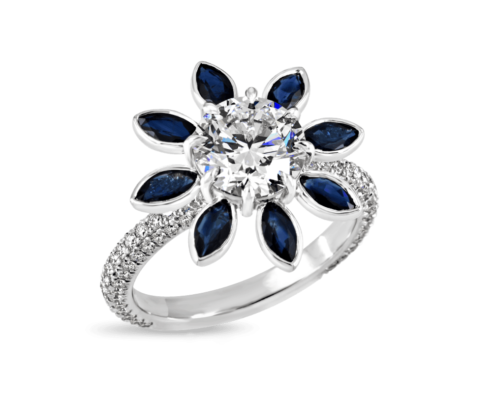 Round and Sapphire Floral Halo