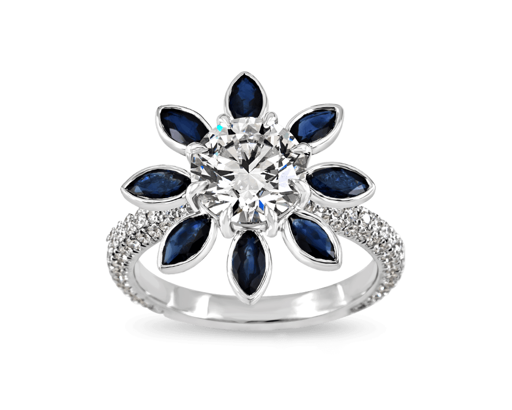 Round and Sapphire Floral Halo