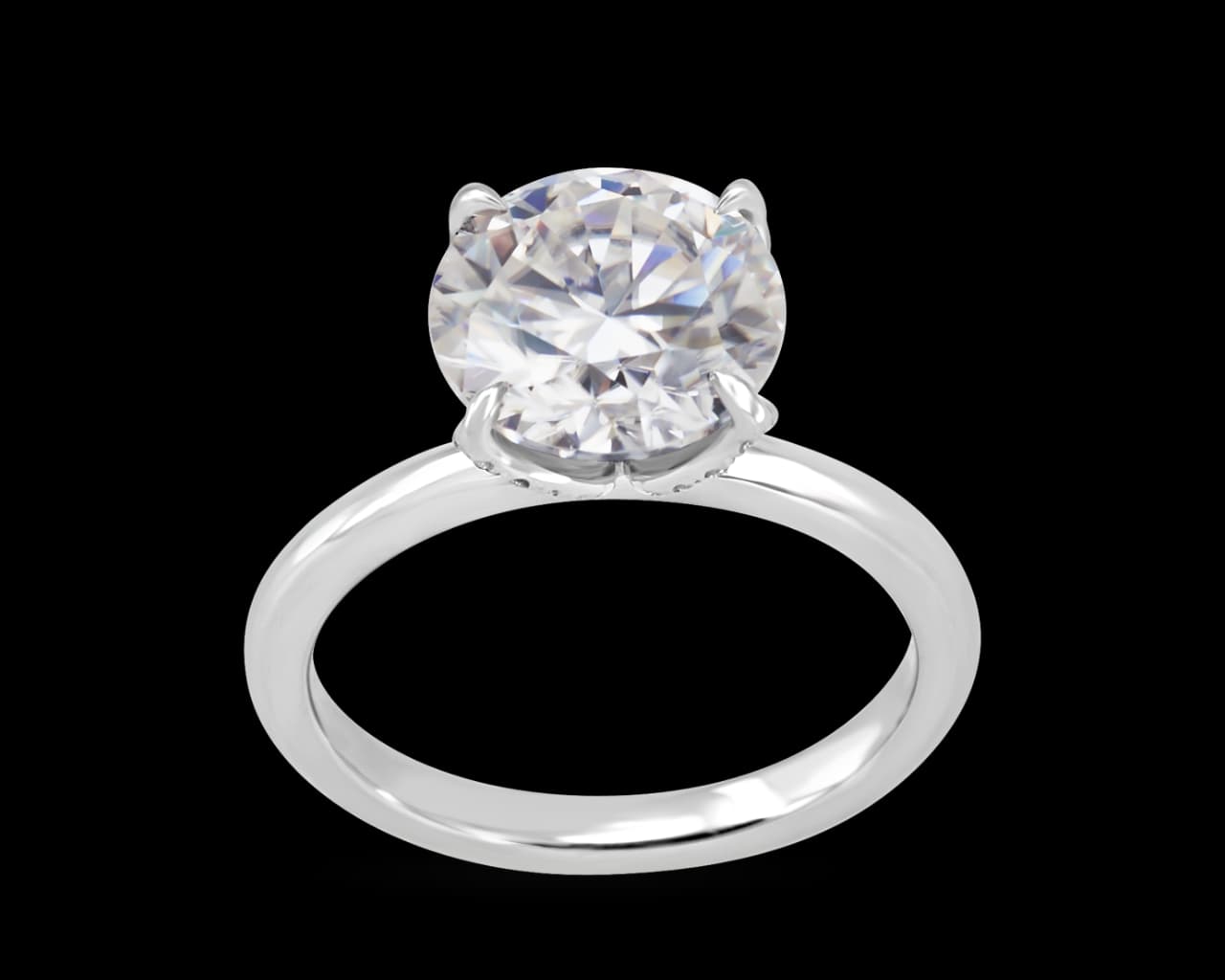 Solitaire Engagement Ring with Pave Set Lotus Profile