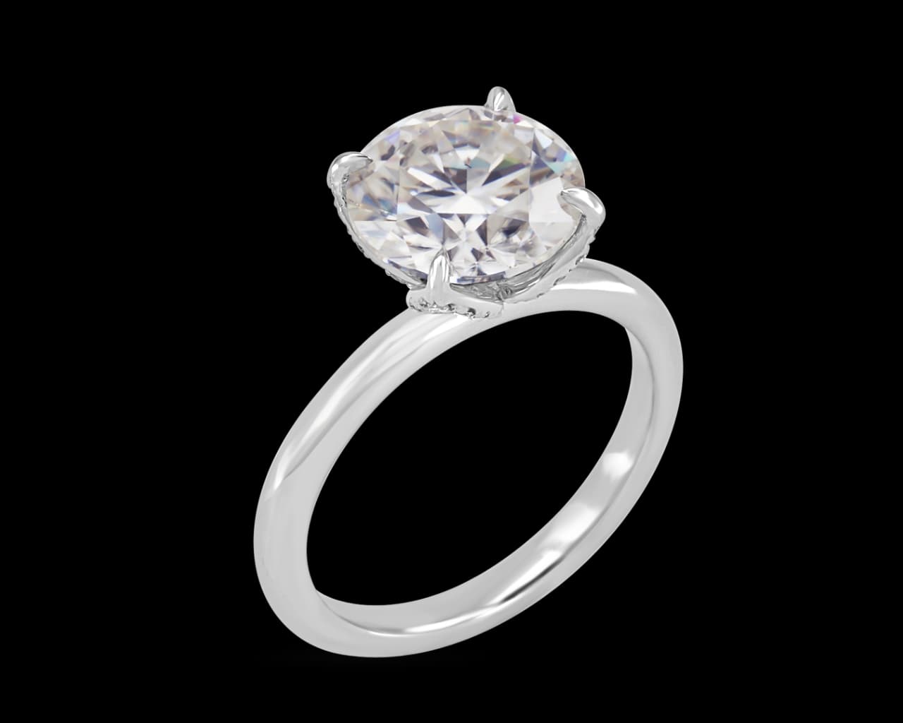 Solitaire Engagement Ring with Pave Set Lotus Profile