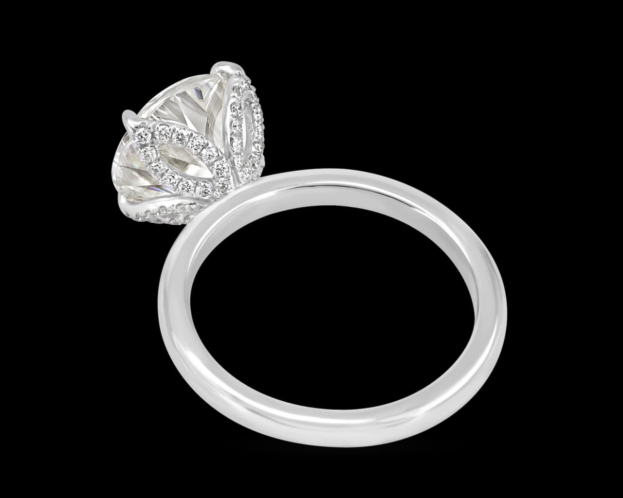 Solitaire Engagement Ring with Pave Set Lotus Profile