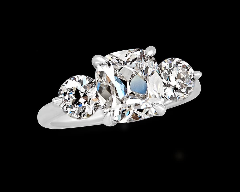 Vintage Cushion and OEC Three Stone Ring