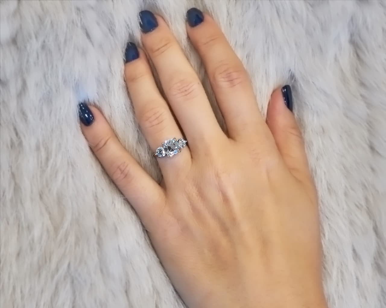 Vintage Cushion and OEC Three Stone Ring