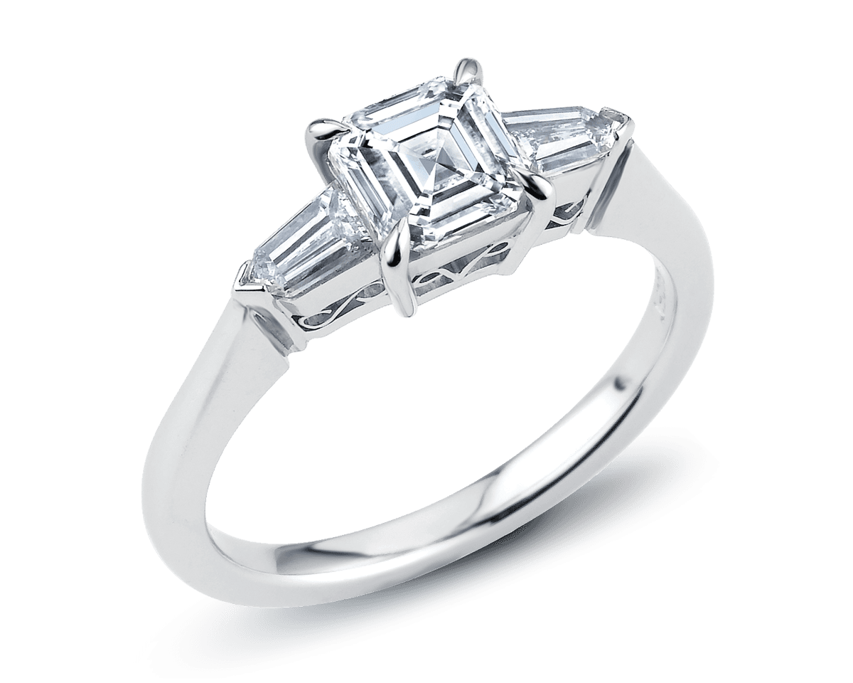 Asscher Trilogy with "Bullet" Side-Stones and Filigree