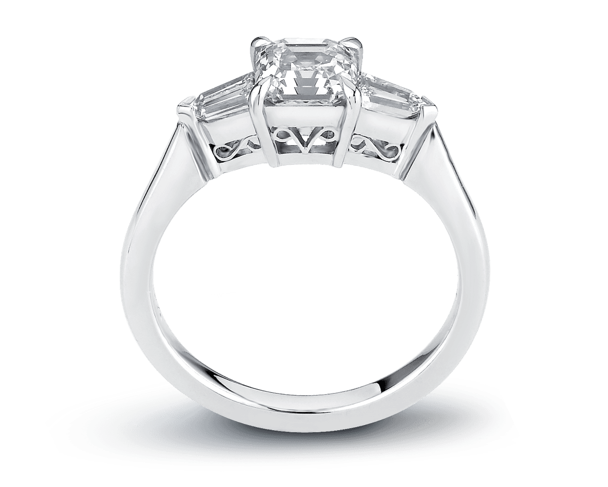 Asscher Trilogy with "Bullet" Side-Stones and Filigree