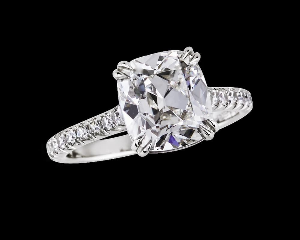 Cathedral Band Pave Solitaire Engagement Ring