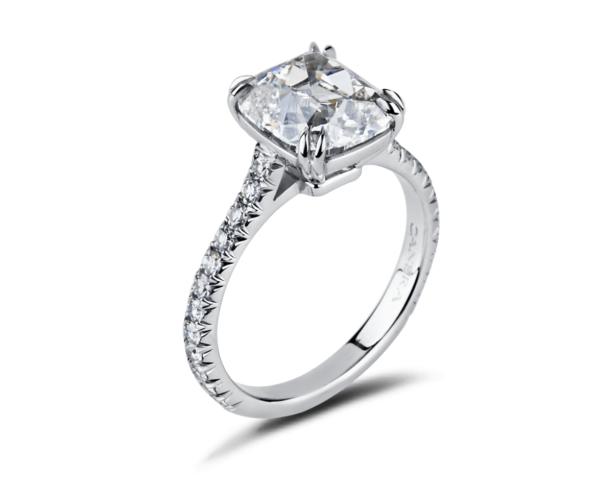 Cathedral Band Pave Solitaire Engagement Ring