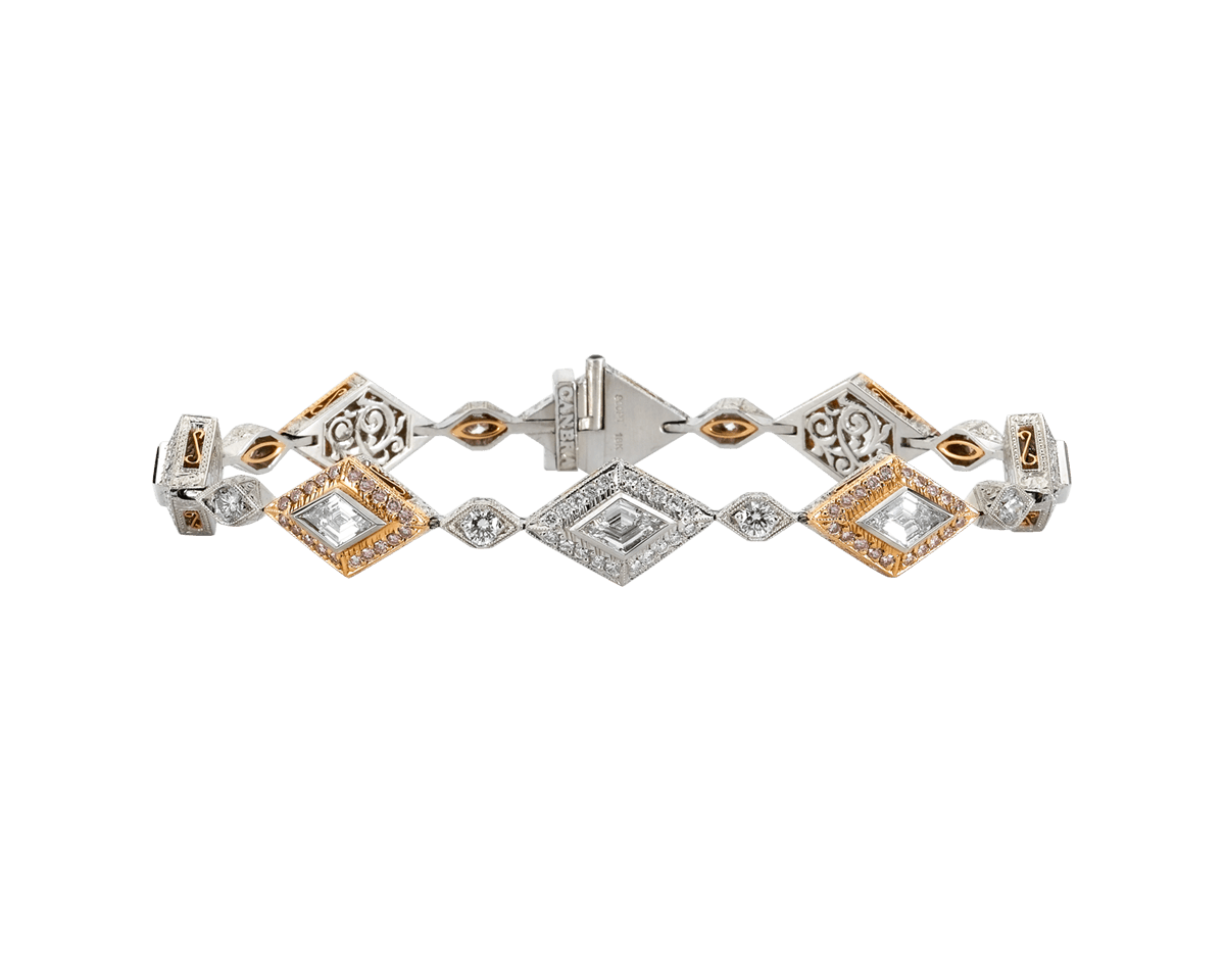 Diamond Shape Link Bracelet with Pink Diamonds