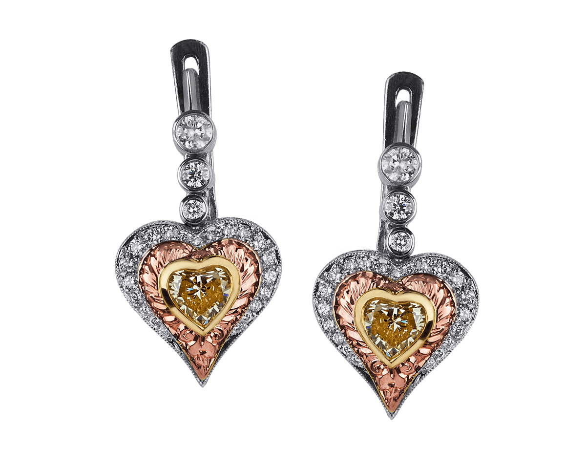 Fancy Yellow Heart Shaped Ajour Earrings