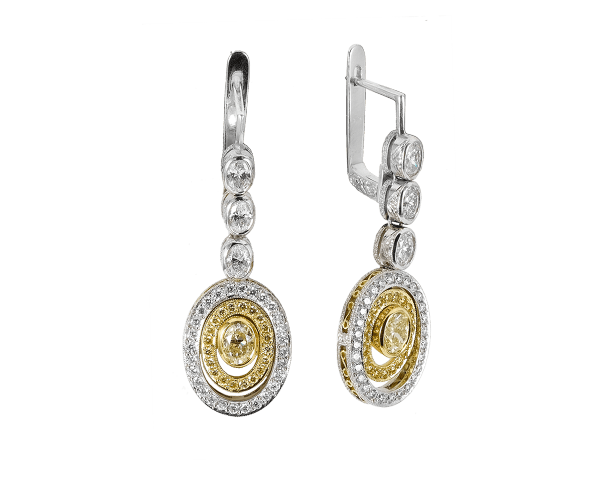 Oval Double Halo Drop Earrings