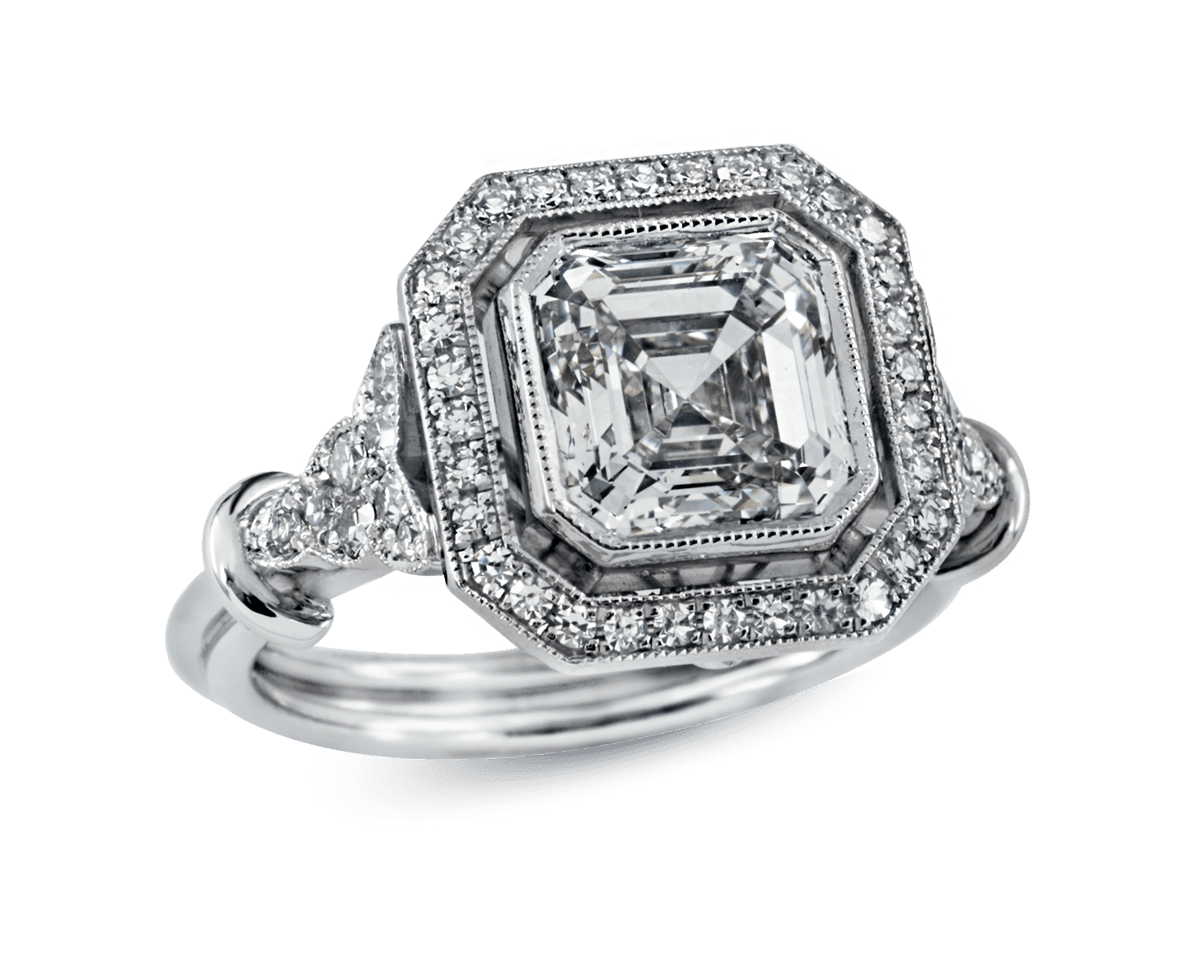 Asscher Spaced Halo with Vintag Design Elements