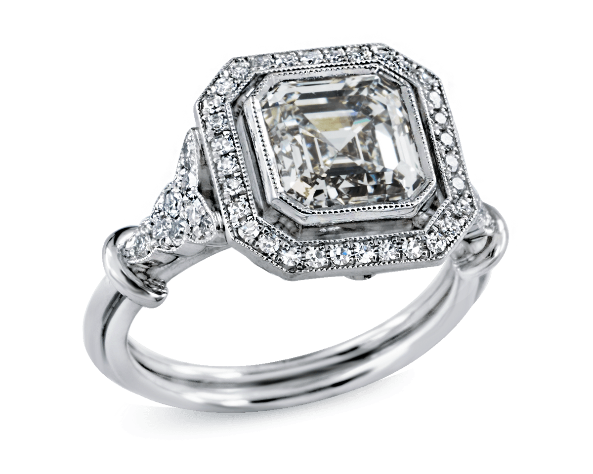 Asscher Spaced Halo with Vintag Design Elements